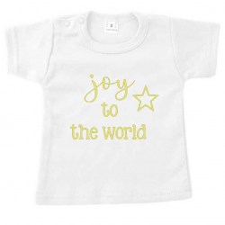 Kerst korte mouw tshirt wit joy to the world goud